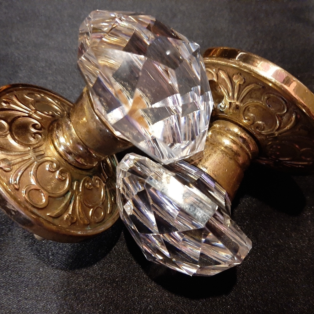 Brass and crystal glass door knobs